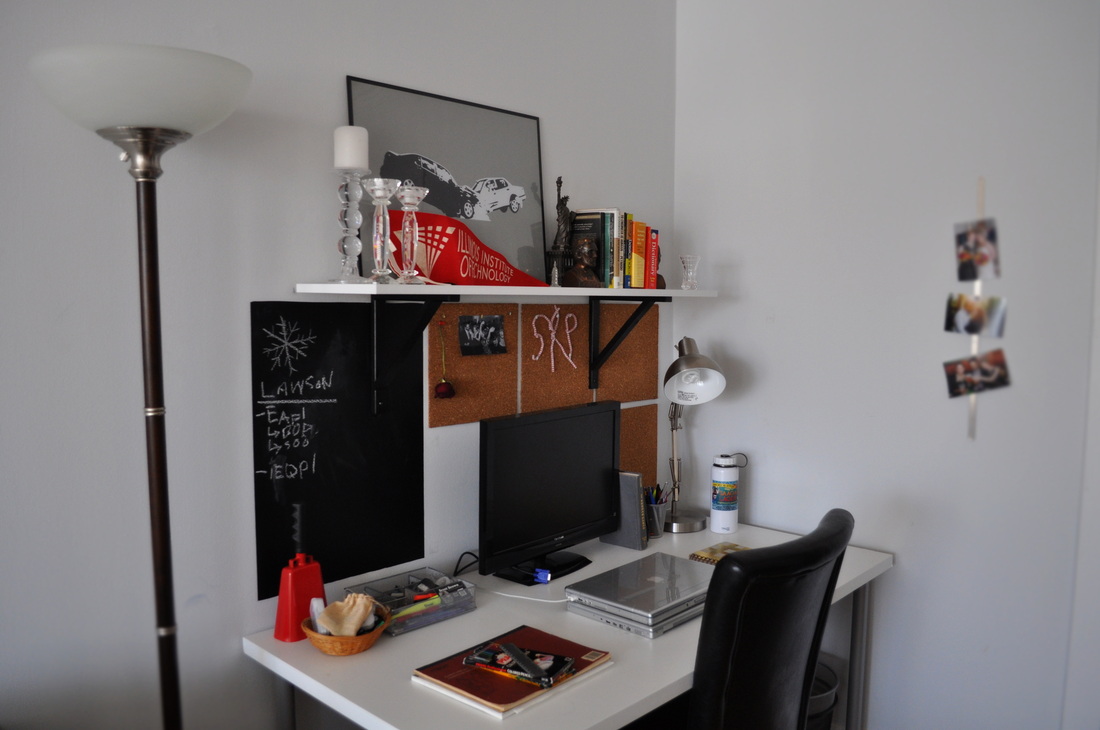 Desk, shelf, shelf above desk, computer desk, desk space