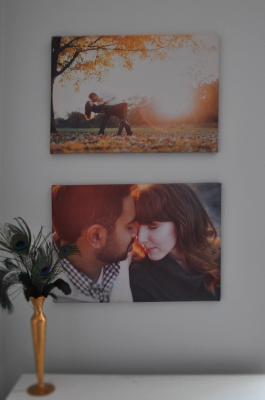 Picture display, bedroom, canvas engagement photos
